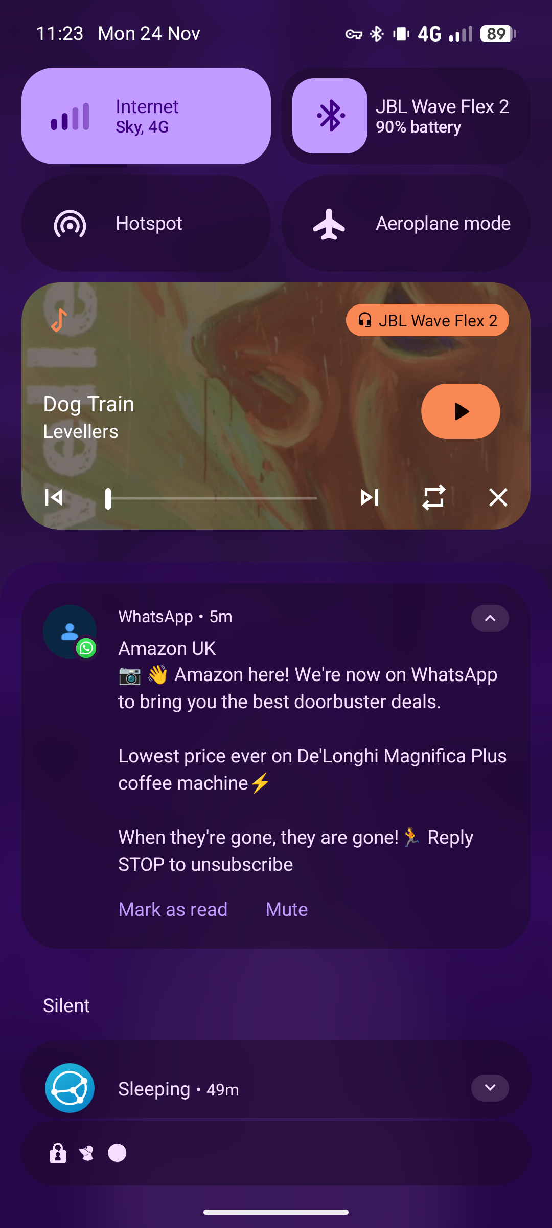 A screenshot of my Android notification centre, showing an unsolicited WhatsApp message from Amazon, advertising their Black Friday deals. I checked and it is very much legitimate.