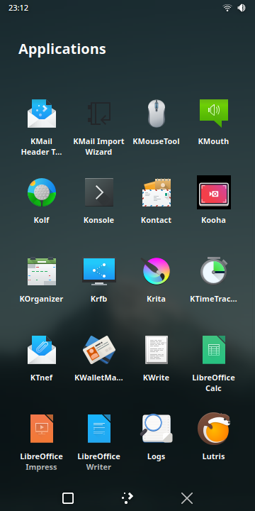 The list of apps screen on Plasma Mobile 6