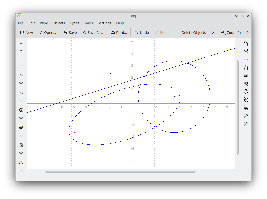 Screenshot of Kig with some geormetric figures displayed