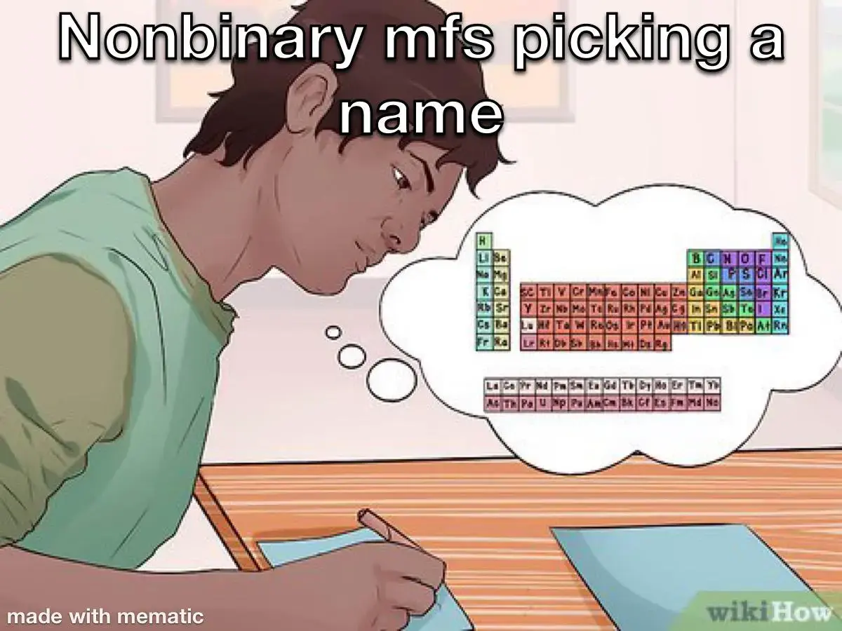 Nonbinary motherfuckers picking a name: shows periodic table