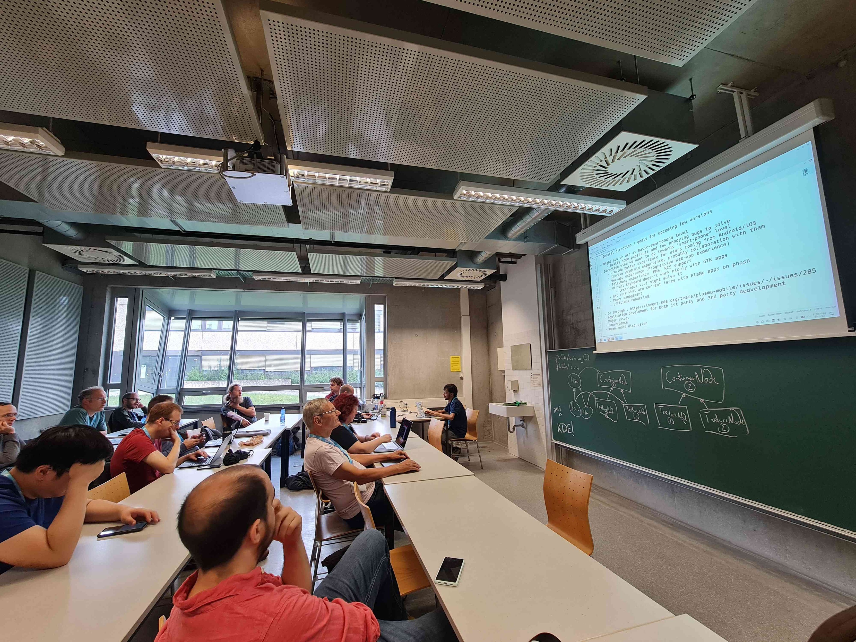 Attendees attending a BoF at Akademy 2024