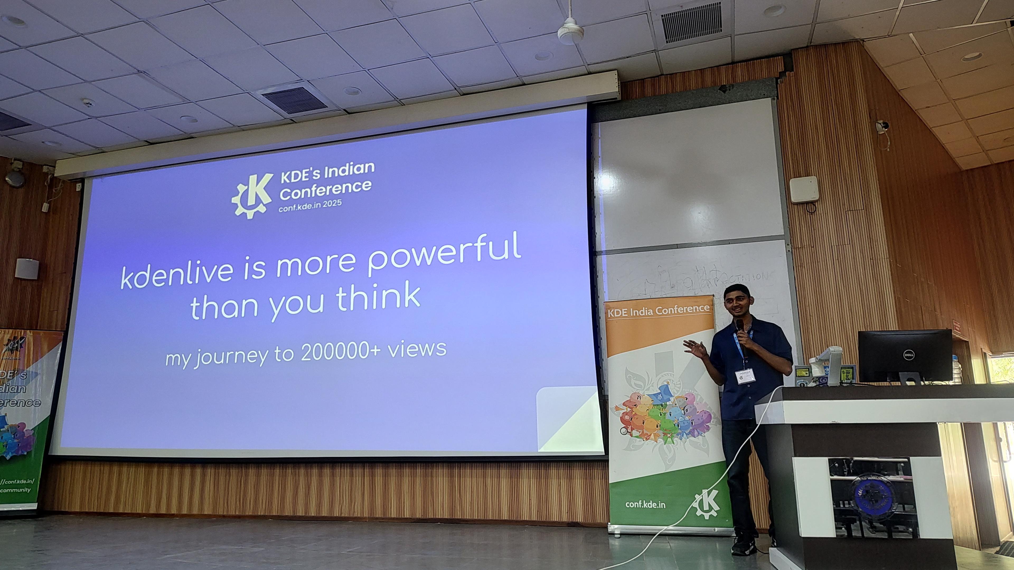 Speakers Dev Shah talking about kdenlive and his content creation journey.