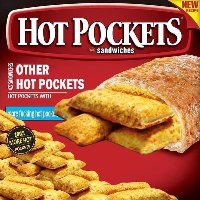 A picture of a hot pocket stuffed with additional smaller hot pockets