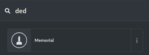 In the search box is the string 'ded', and the first result is 'Memorial' with an obelisk icon.
