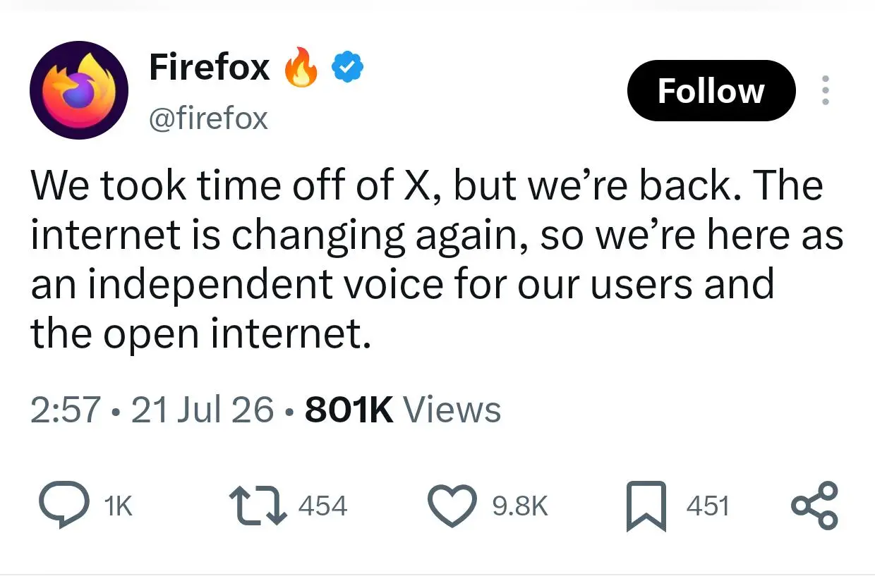 firefox announcing it's going back to x.com