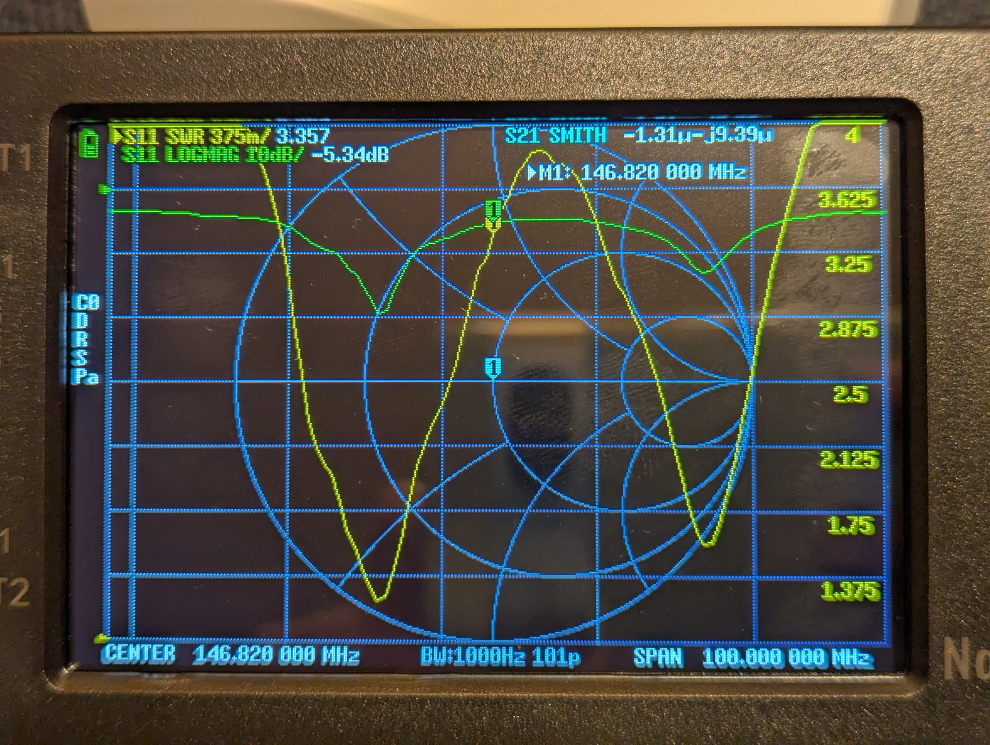 SWR graph on NanoVNA showing incorrect tuning