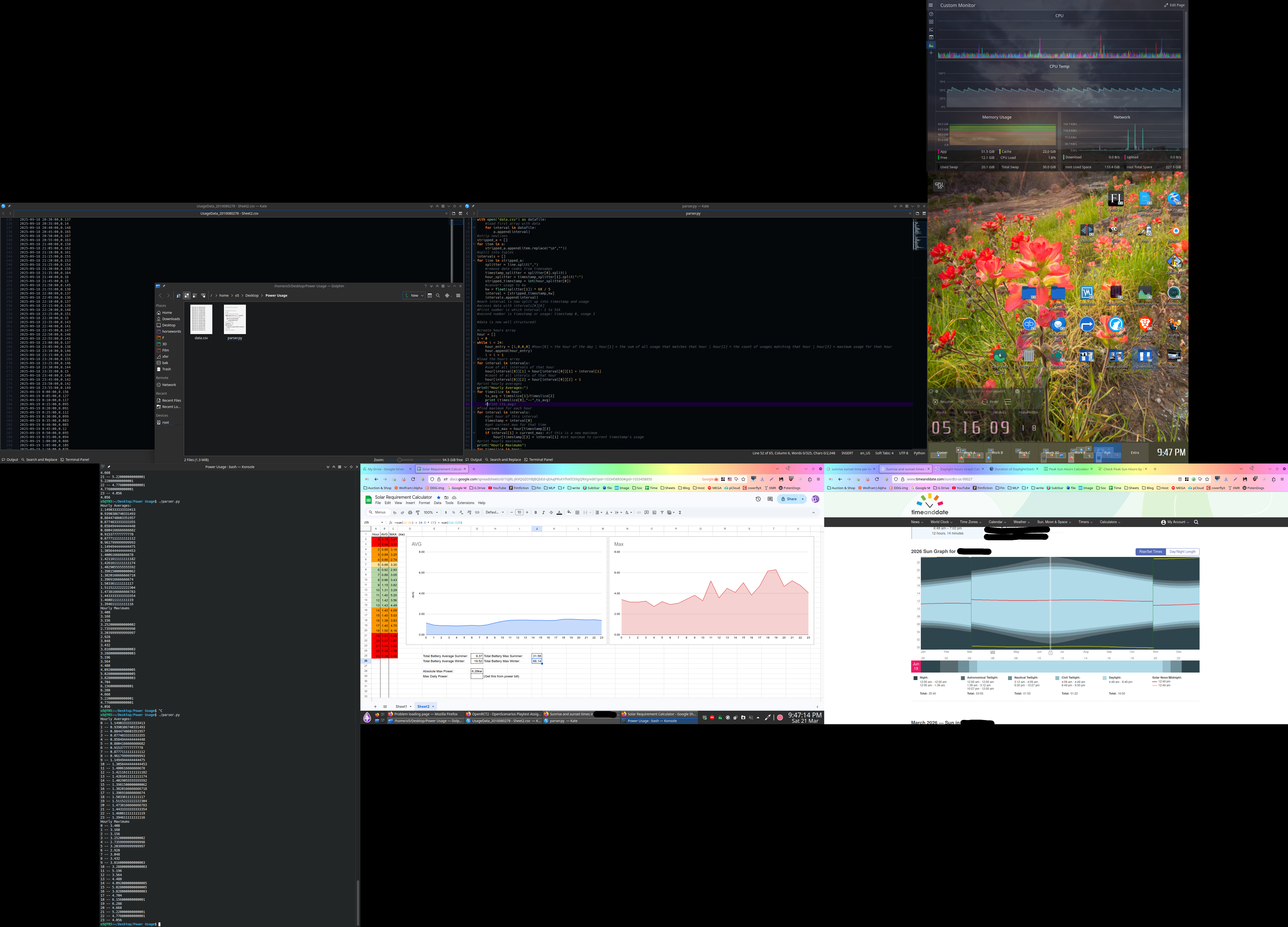 screenshot of data processing for solar system design